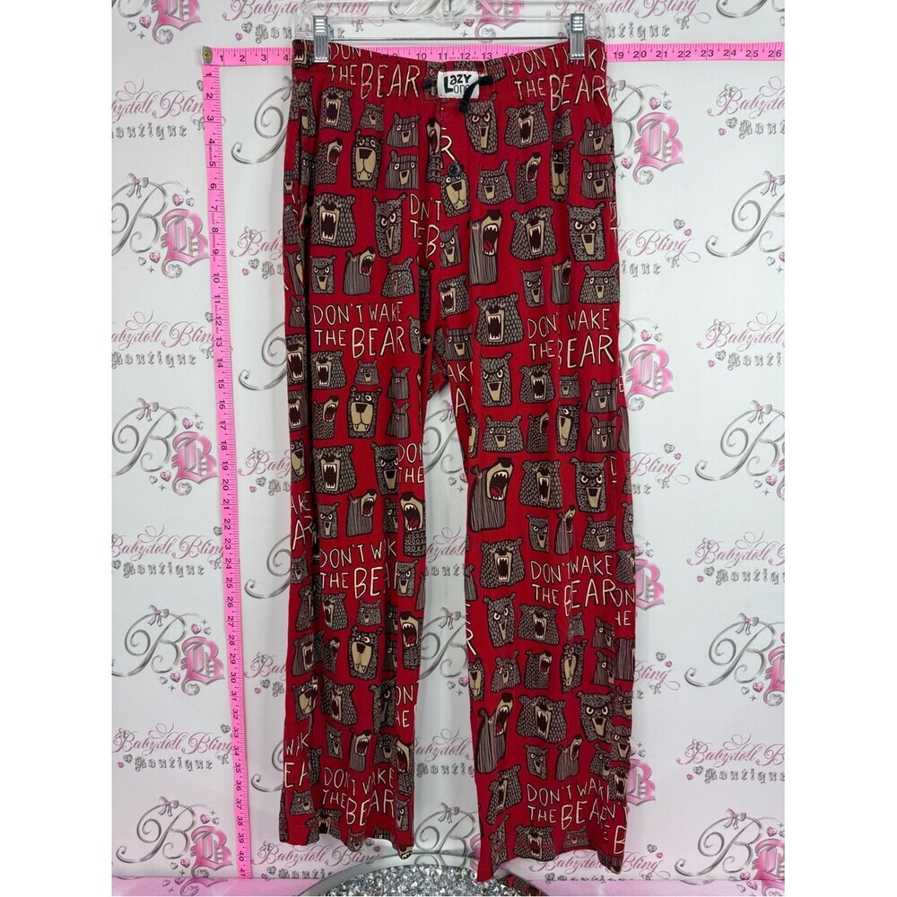Lazy One pants pj lounge funny don’t wake the bear Red Bear Print Lounge Pants